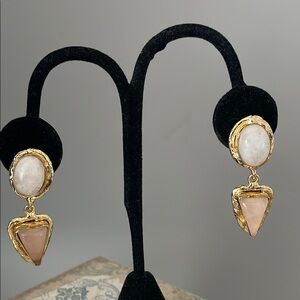 Elegant Gold and Cream Dangle Earrings
